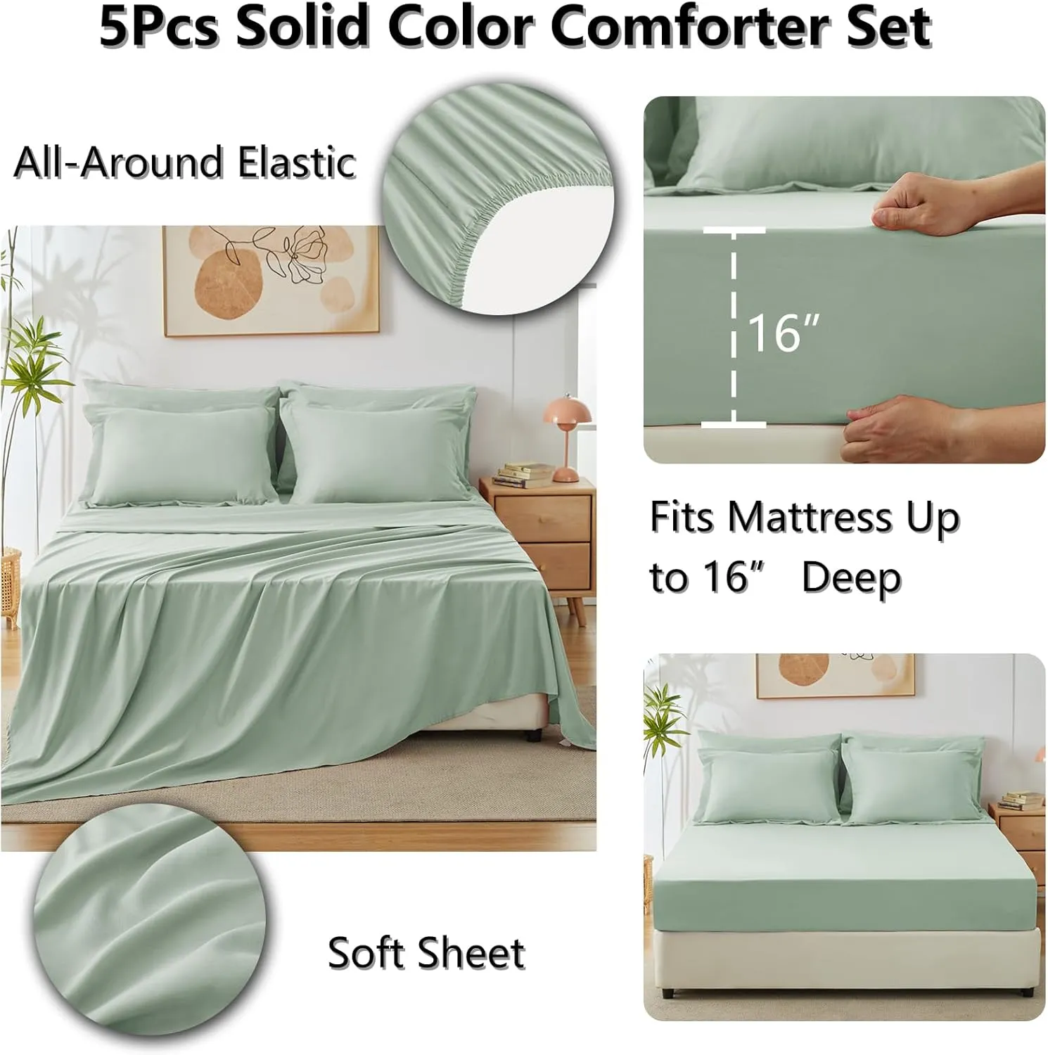 CozyLux Twin XL Comforter Set Sage Green, 5 Pieces Bed in a Bag Twin Extra Long Comforter Set with Sheets, 5PC Bedding Sets with Down Alternative Comforter, Sheets, Pillowcase & Sham for All Seasons