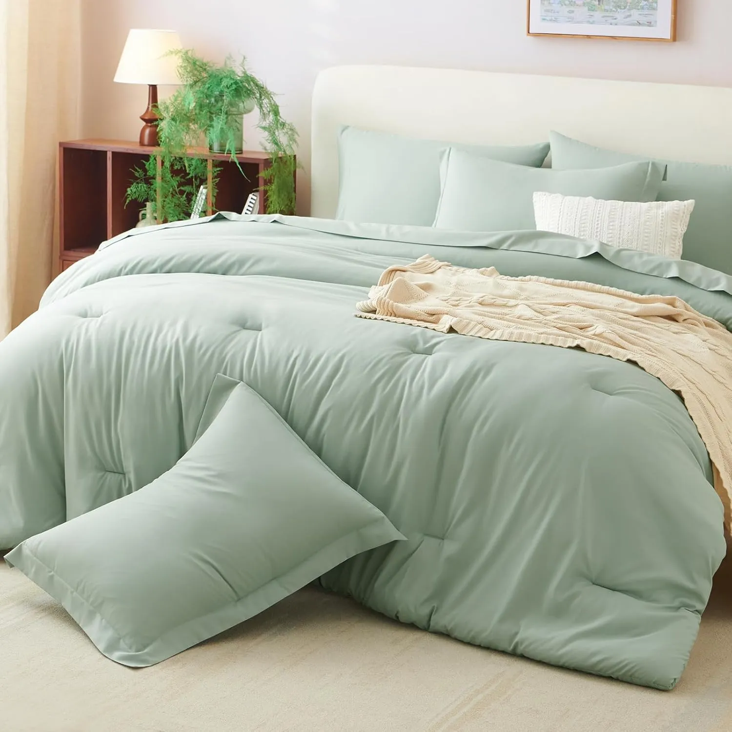 CozyLux Twin XL Comforter Set Sage Green, 5 Pieces Bed in a Bag Twin Extra Long Comforter Set with Sheets, 5PC Bedding Sets with Down Alternative Comforter, Sheets, Pillowcase & Sham for All Seasons