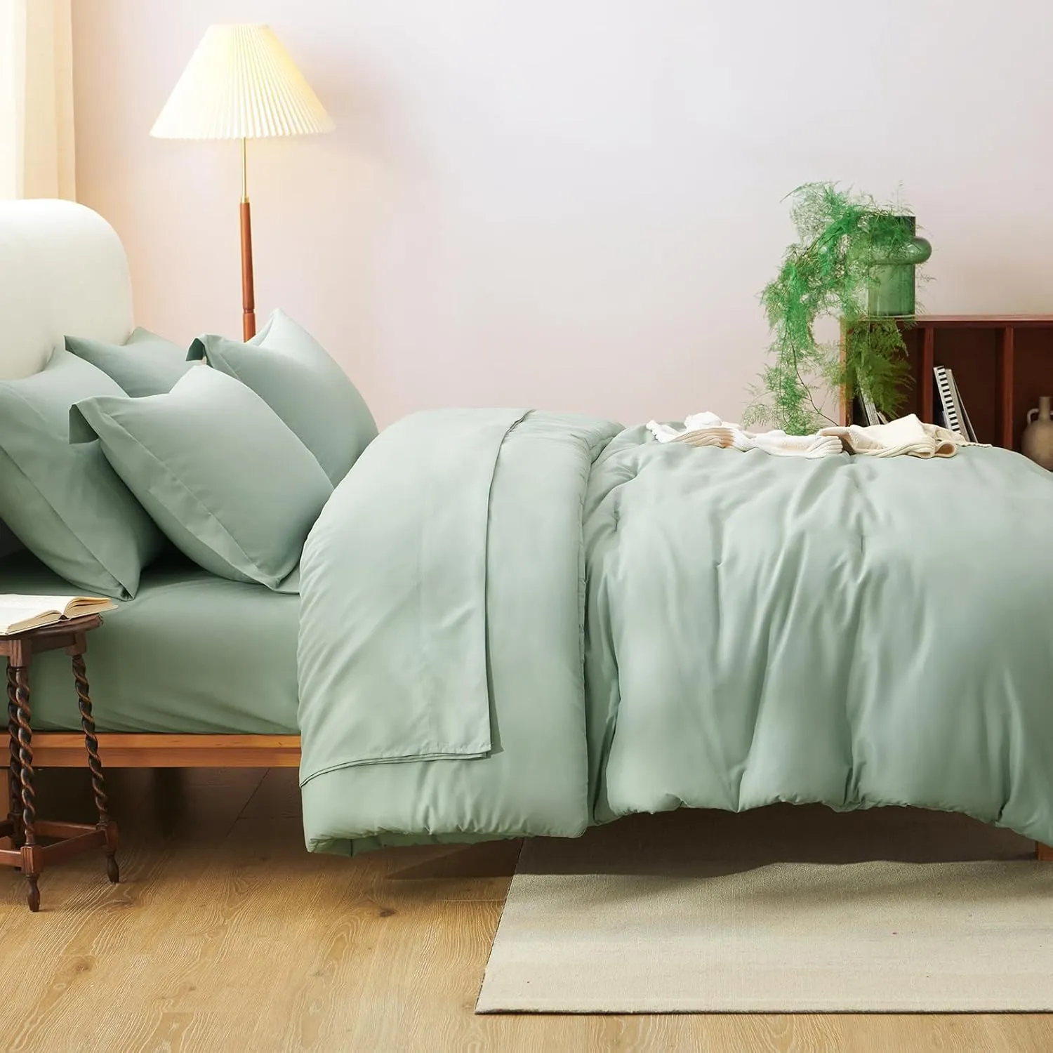 CozyLux Twin XL Comforter Set Sage Green, 5 Pieces Bed in a Bag Twin Extra Long Comforter Set with Sheets, 5PC Bedding Sets with Down Alternative Comforter, Sheets, Pillowcase & Sham for All Seasons