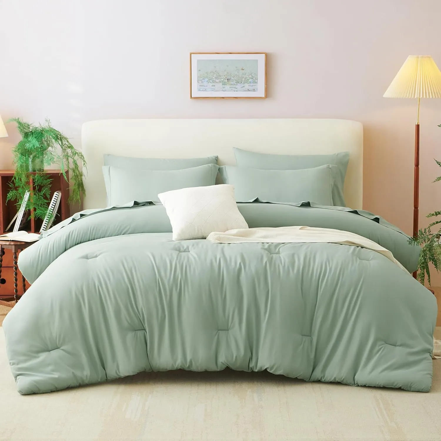 CozyLux Twin XL Comforter Set Sage Green, 5 Pieces Bed in a Bag Twin Extra Long Comforter Set with Sheets, 5PC Bedding Sets with Down Alternative Comforter, Sheets, Pillowcase & Sham for All Seasons