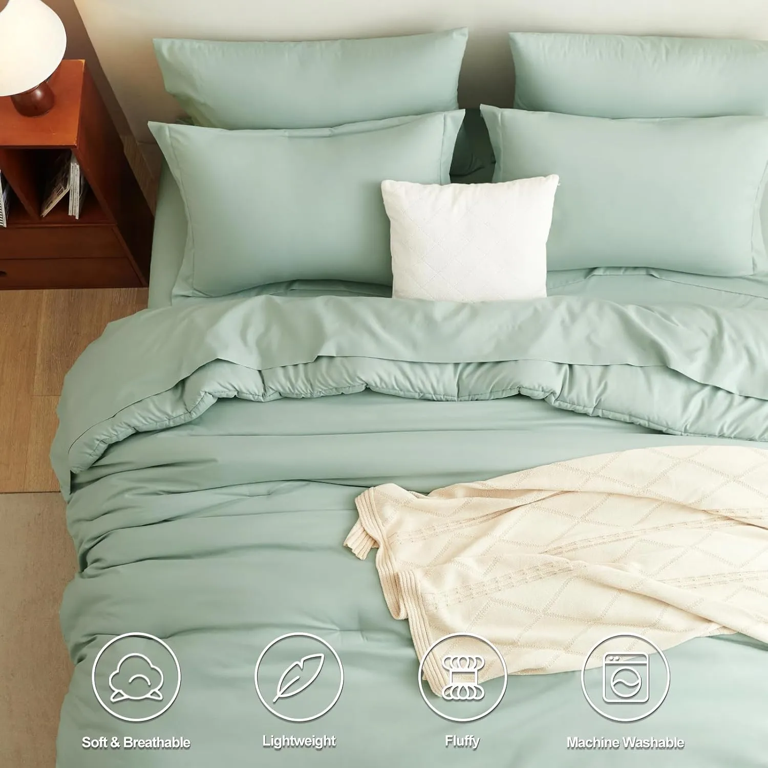 CozyLux Twin XL Comforter Set Sage Green, 5 Pieces Bed in a Bag Twin Extra Long Comforter Set with Sheets, 5PC Bedding Sets with Down Alternative Comforter, Sheets, Pillowcase & Sham for All Seasons
