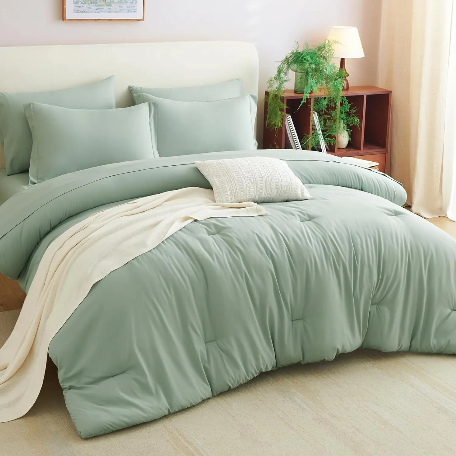CozyLux Twin XL Comforter Set Sage Green, 5 Pieces Bed in a Bag Twin Extra Long Comforter Set with Sheets, 5PC Bedding Sets with Down Alternative Comforter, Sheets, Pillowcase & Sham for All Seasons
