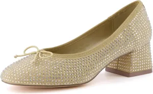 CUSHIONAIRE Women's Eiffel Rhinestone Bling Bow Flat with  Memory Foam and Wide Widths Available
