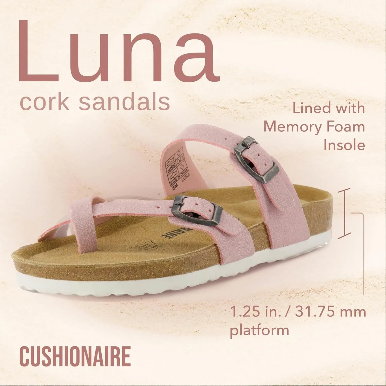 CUSHIONAIRE Women's Luna Cork Footbed Sandal With  Comfort