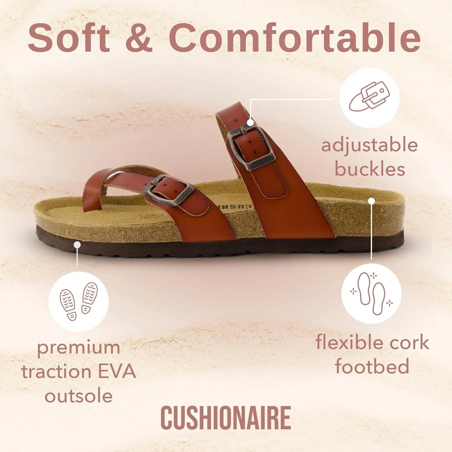 CUSHIONAIRE Women's Luna Cork Footbed Sandal With  Comfort