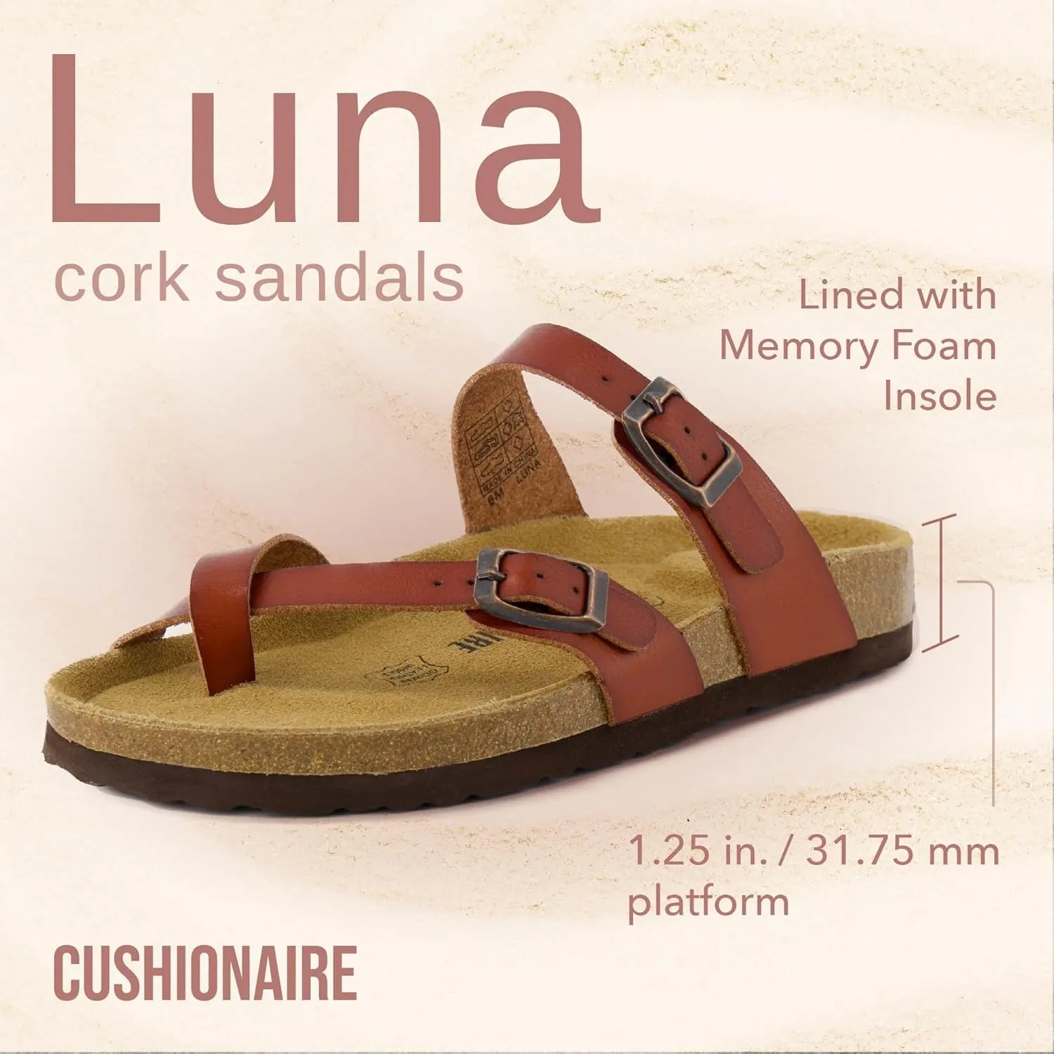 CUSHIONAIRE Women's Luna Cork Footbed Sandal With  Comfort