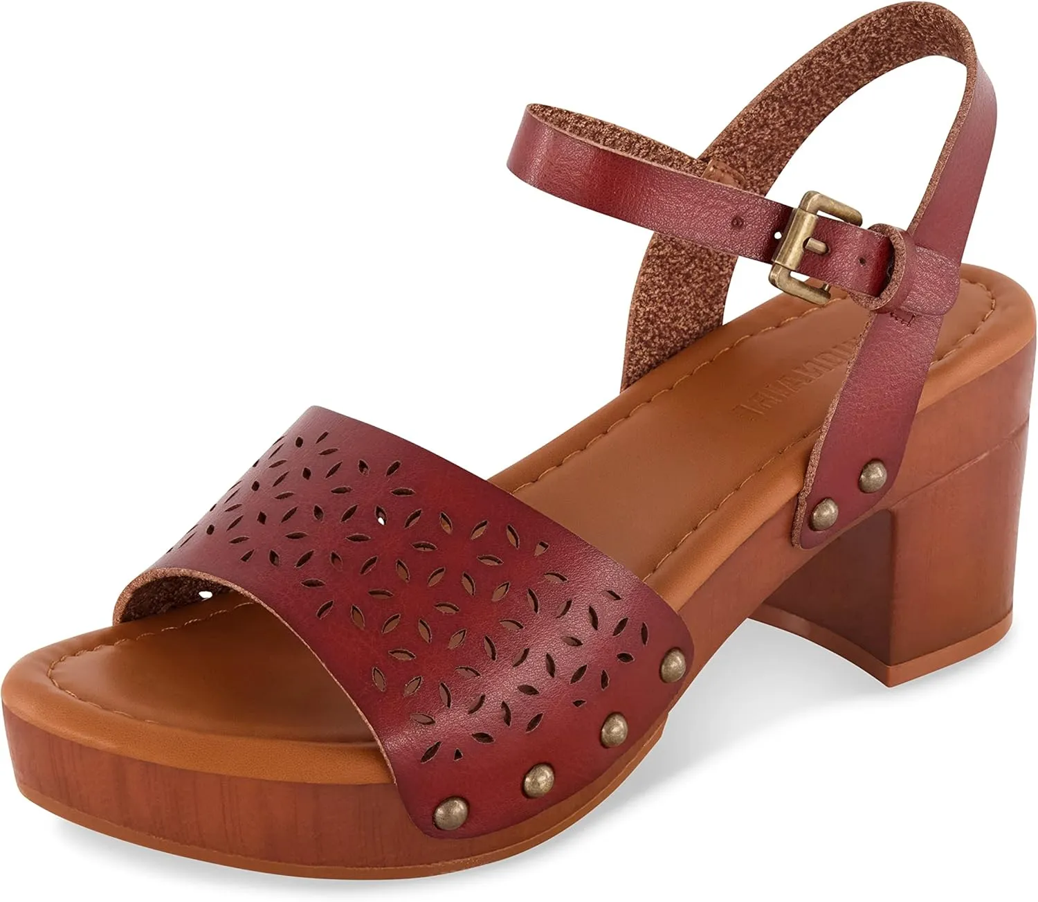 CUSHIONAIRE Women's Shea Faux Wood Sandal  Comfort Foam & LiteSole Technology, Wide Widths Available