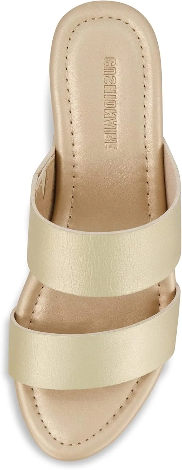 CUSHIONAIRE Women's Sky Faux Wood Sandal  Comfort Foam & LiteSole Technology