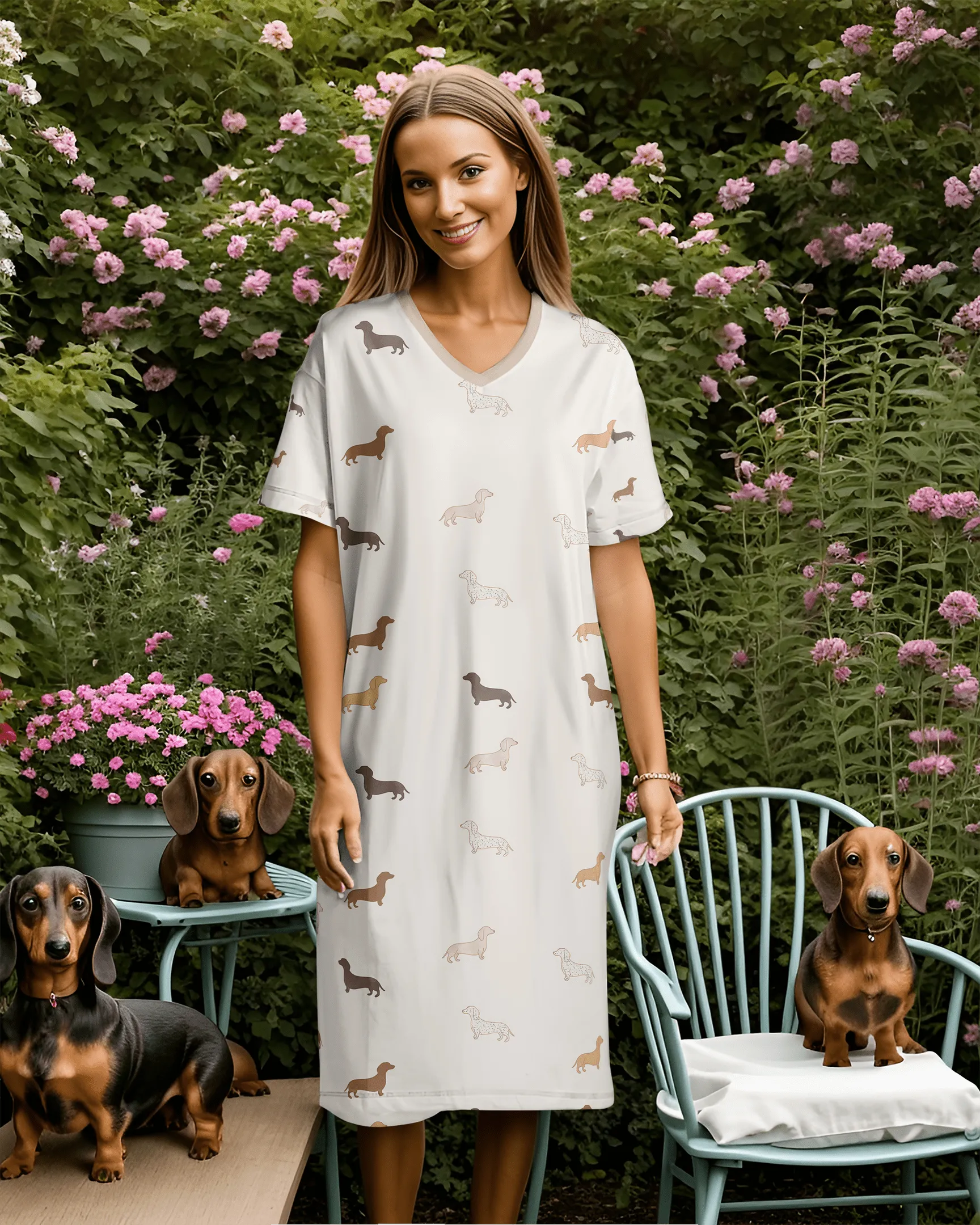 Dachshunds V-neck Nightshirts Simple
