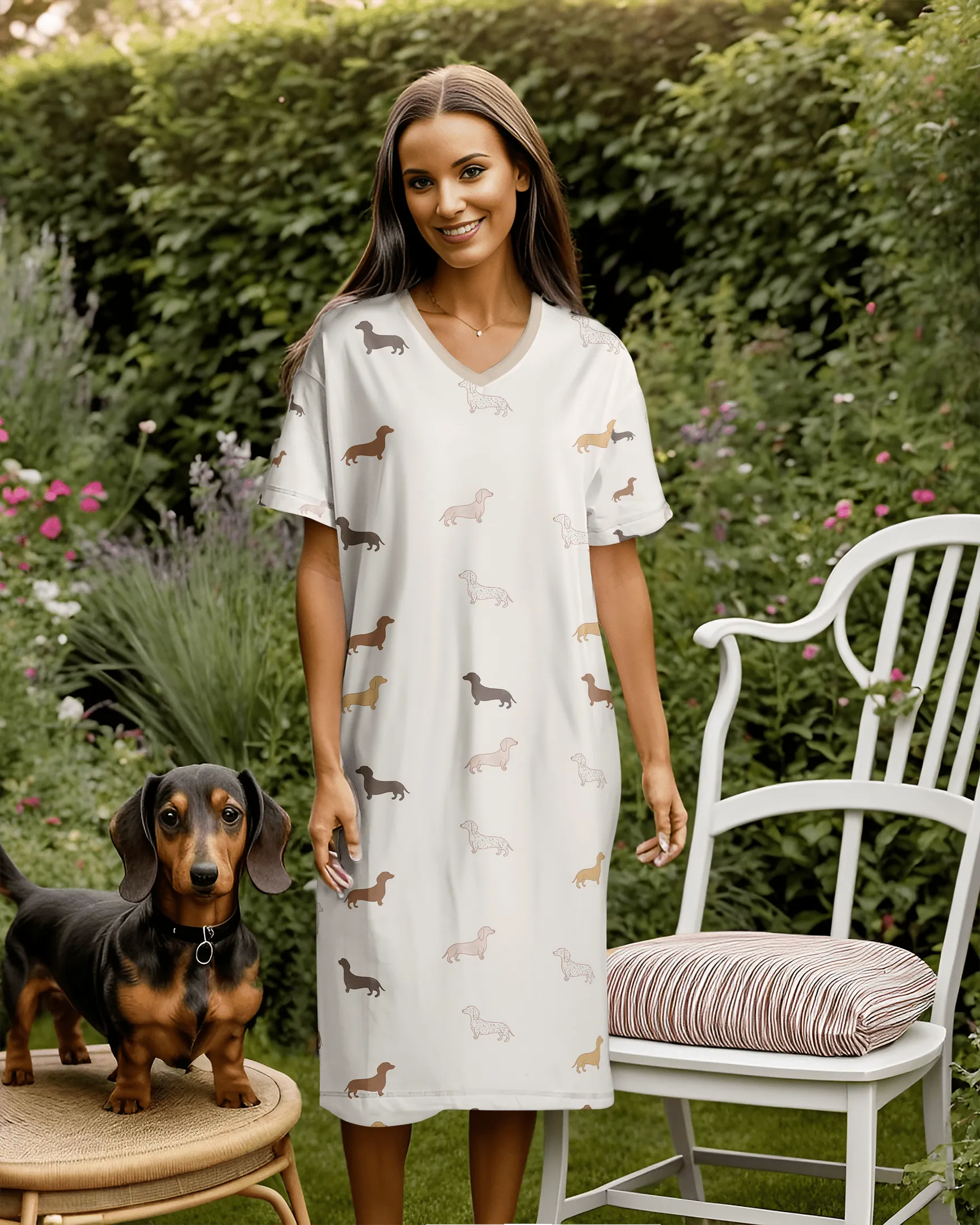 Dachshunds V-neck Nightshirts Simple