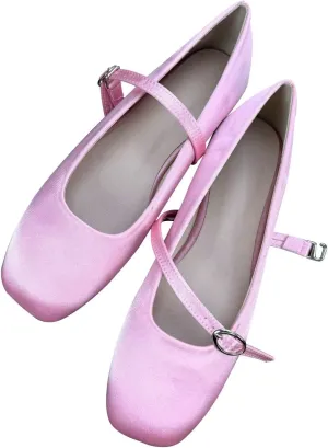 Dear Time Women's Flower Ballets Square Toe Flats Mary Jane Shoes Easy Buckle Strap Flat Dress Shoes