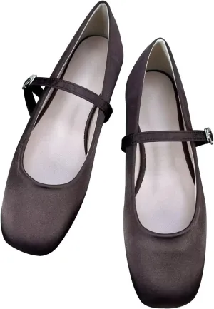 Dear Time Women's Flower Ballets Square Toe Flats Mary Jane Shoes Easy Buckle Strap Flat Dress Shoes