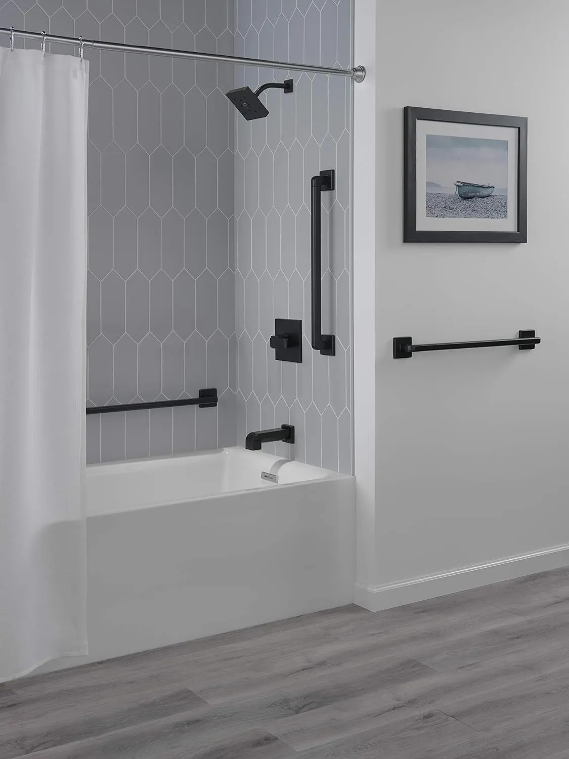 Delta Faucet 41912-BL Modern Angular Concealed Screw ADA-Compliant Decorative Grab Bar, 12 in x 1-1/4 in, Flat Black