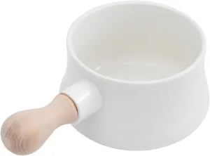 DOITOOL Butter Warmer, 380ml Enamel Milk Pot for Stove Top, Small Sauce Pan with Wooden Handle, Butter Melting Pot Milk Pan, Small Soup Pot for Home Kitchen Cooking Heating Boiling