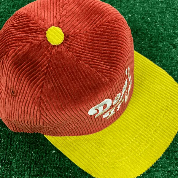Don't Trip Two Tone Fat Corduroy Snapback Hat Brick/Yellow