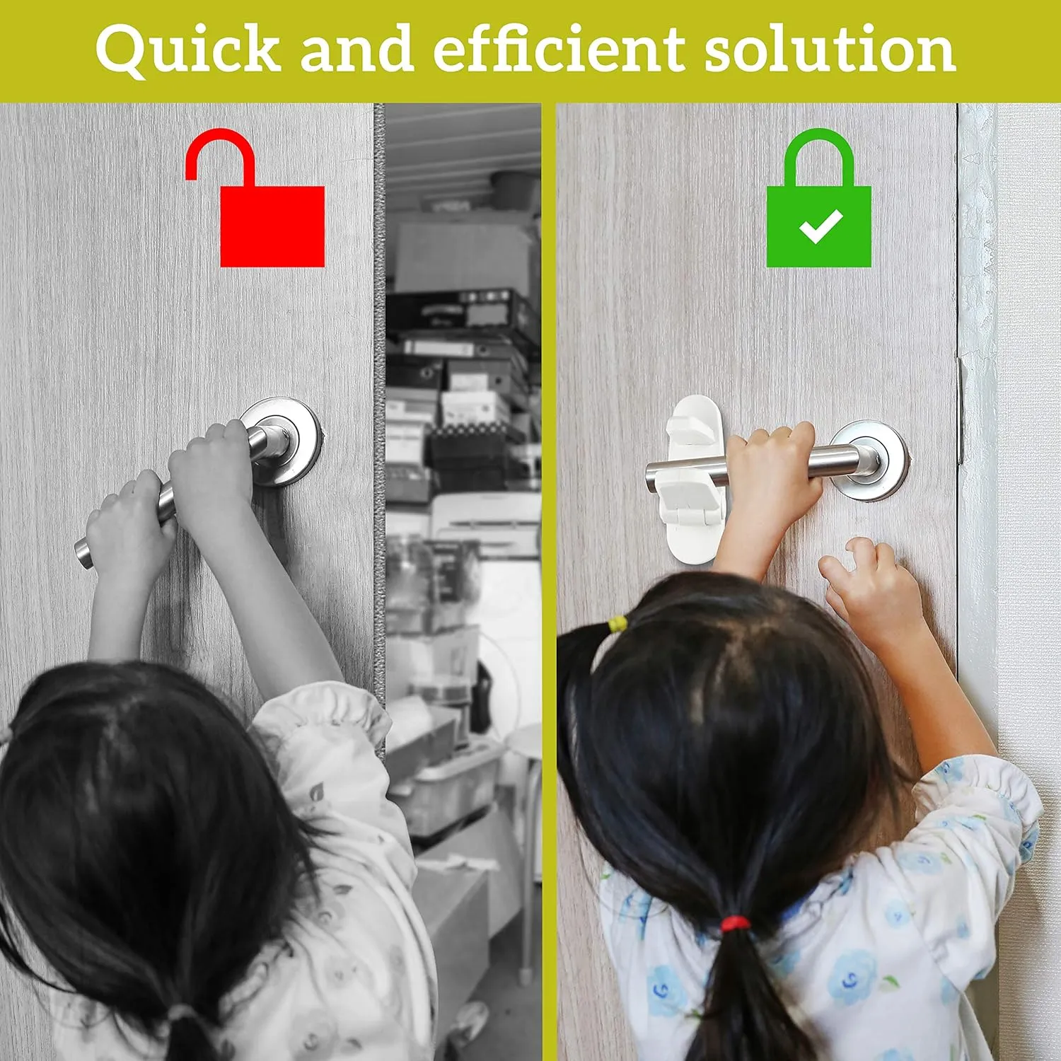 Door Lever Locks (4 Pack) - Prevents Toddlers from Opening Doors - Durable ABS with 3M Adhesive - Easy One-Hand Operation for Adults, No Tools Needed