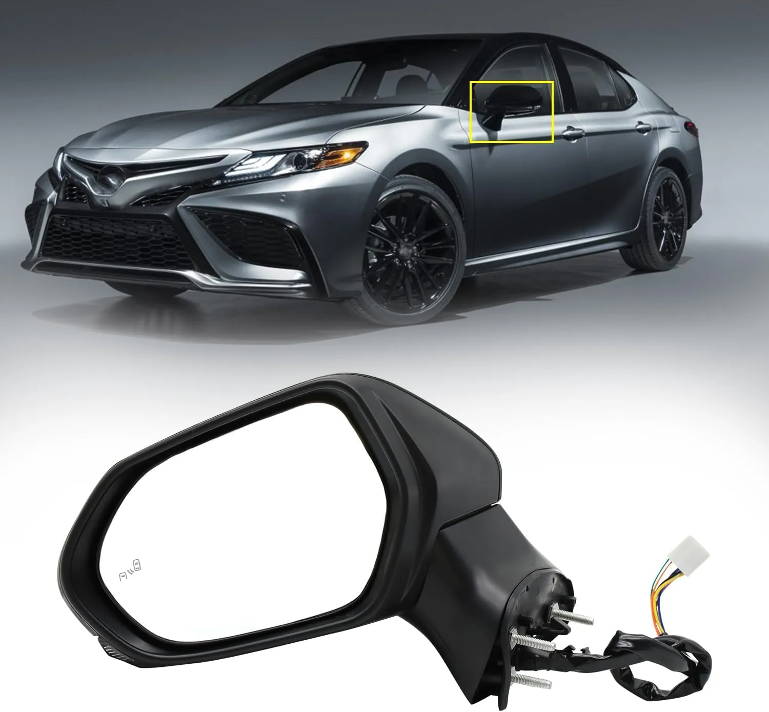 Door Mirror Fit for 2018 2019 2020 2021 Toyota Camry Heated Manual Folding Black Rear View Side Mirror with Turn Signal and Blind Spot Detection (Left Driver Side)