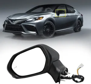 Door Mirror Fit for 2018 2019 2020 2021 Toyota Camry Heated Manual Folding Black Rear View Side Mirror with Turn Signal and Blind Spot Detection (Left Driver Side)