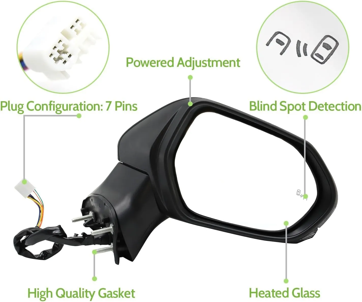 Door Mirror Fit for 2018 2019 2020 2021 Toyota Camry Heated Manual Folding Black Rear View Side Mirror with Turn Signal and Blind Spot Detection (Left Driver Side)