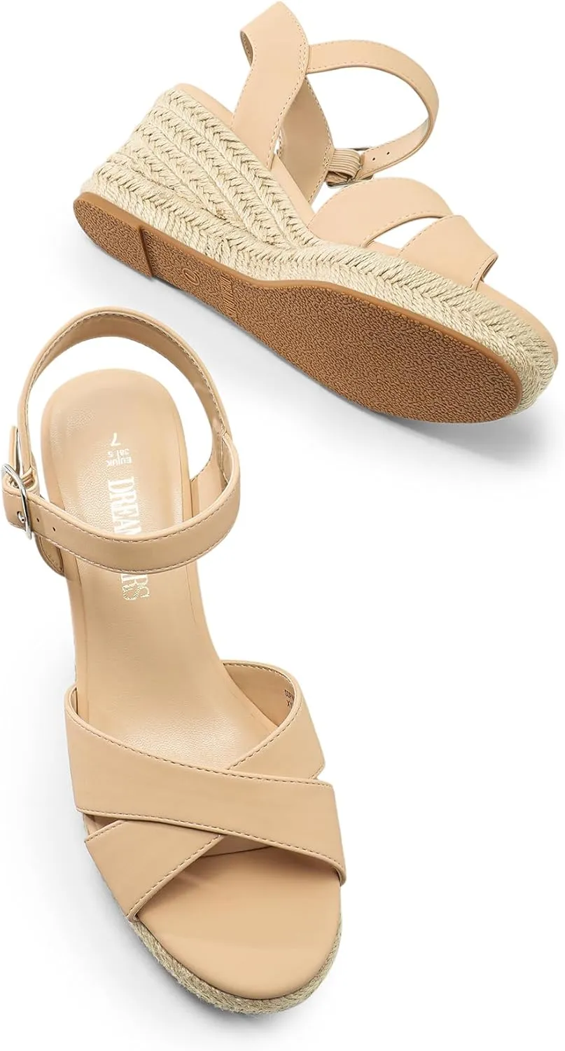 DREAM PAIRS Espadrille Dressy Wedge Sandals, Women's Platform Sandals Casual Summer, Comfortable High Heeled Wedges with Adjustable Buckle