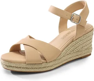 DREAM PAIRS Espadrille Dressy Wedge Sandals, Women's Platform Sandals Casual Summer, Comfortable High Heeled Wedges with Adjustable Buckle
