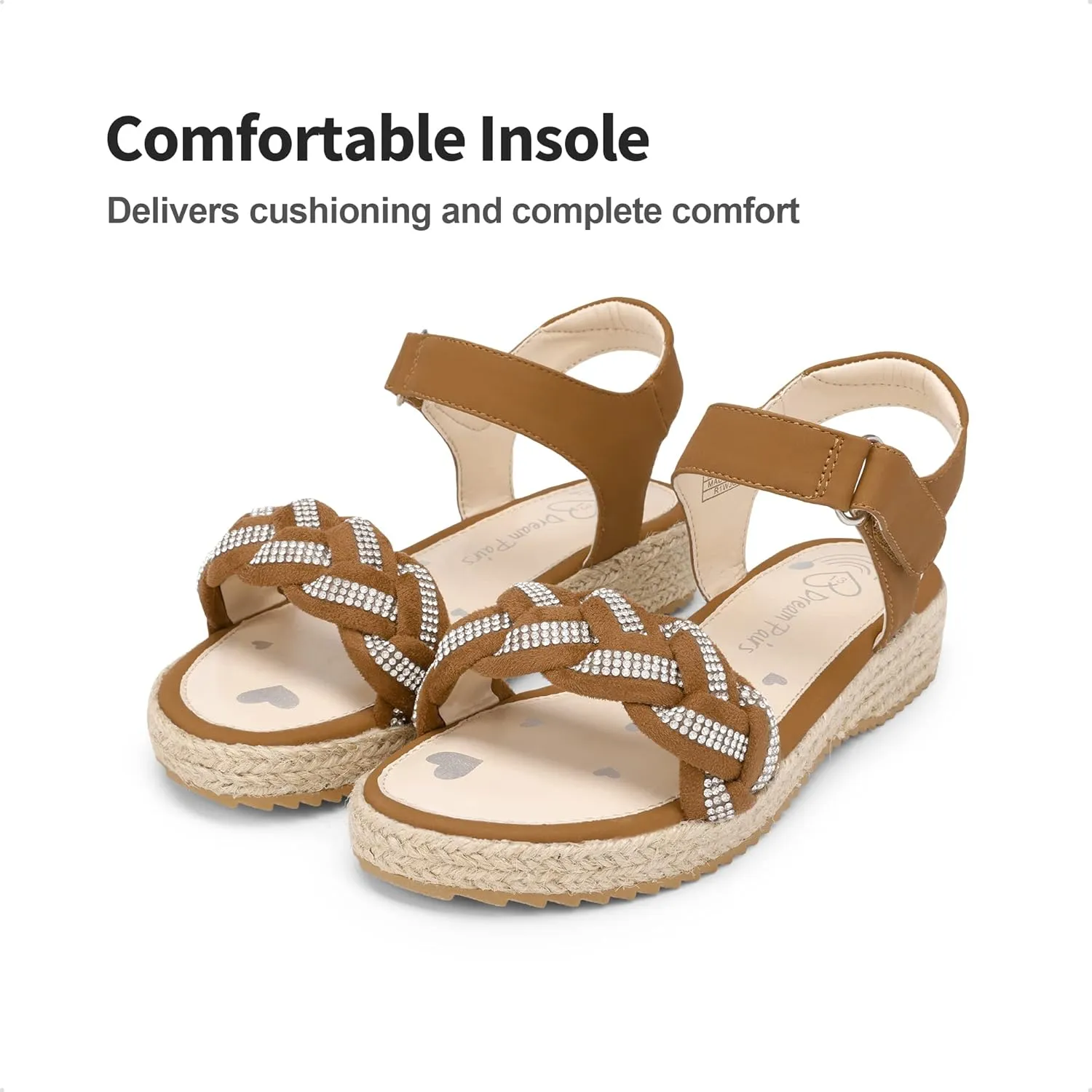 DREAM PAIRS Girls Espadrille Flatform Platform Wedge Open Toe Summer Sandals for Little Kid, Big Kid, Casual, Vacation or Formal Use