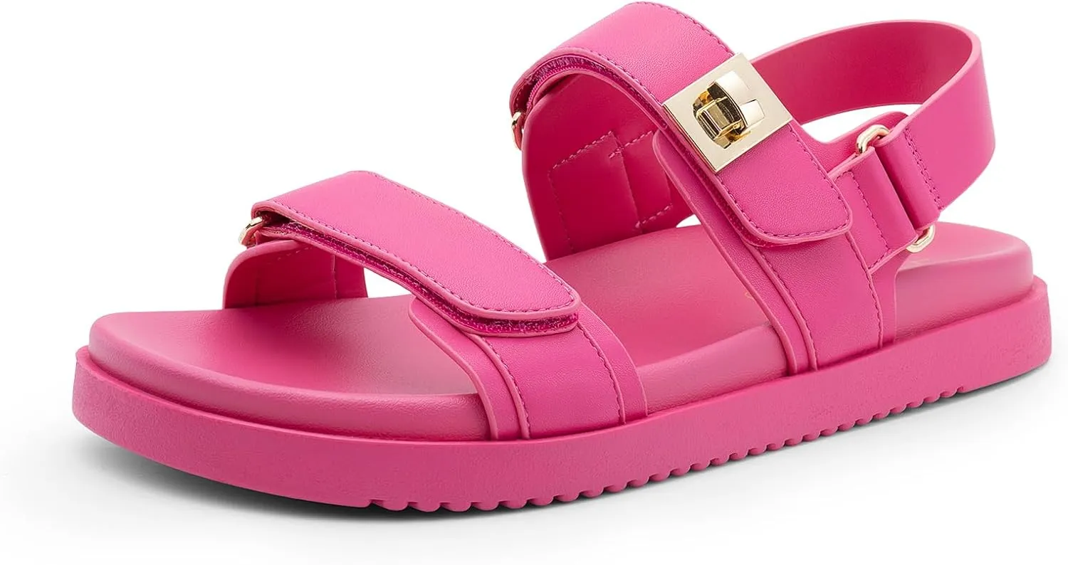 DREAM PAIRS Women's Comfortable Open Toe Flat Sandals Fashion One Band Summer Dessy Sandals