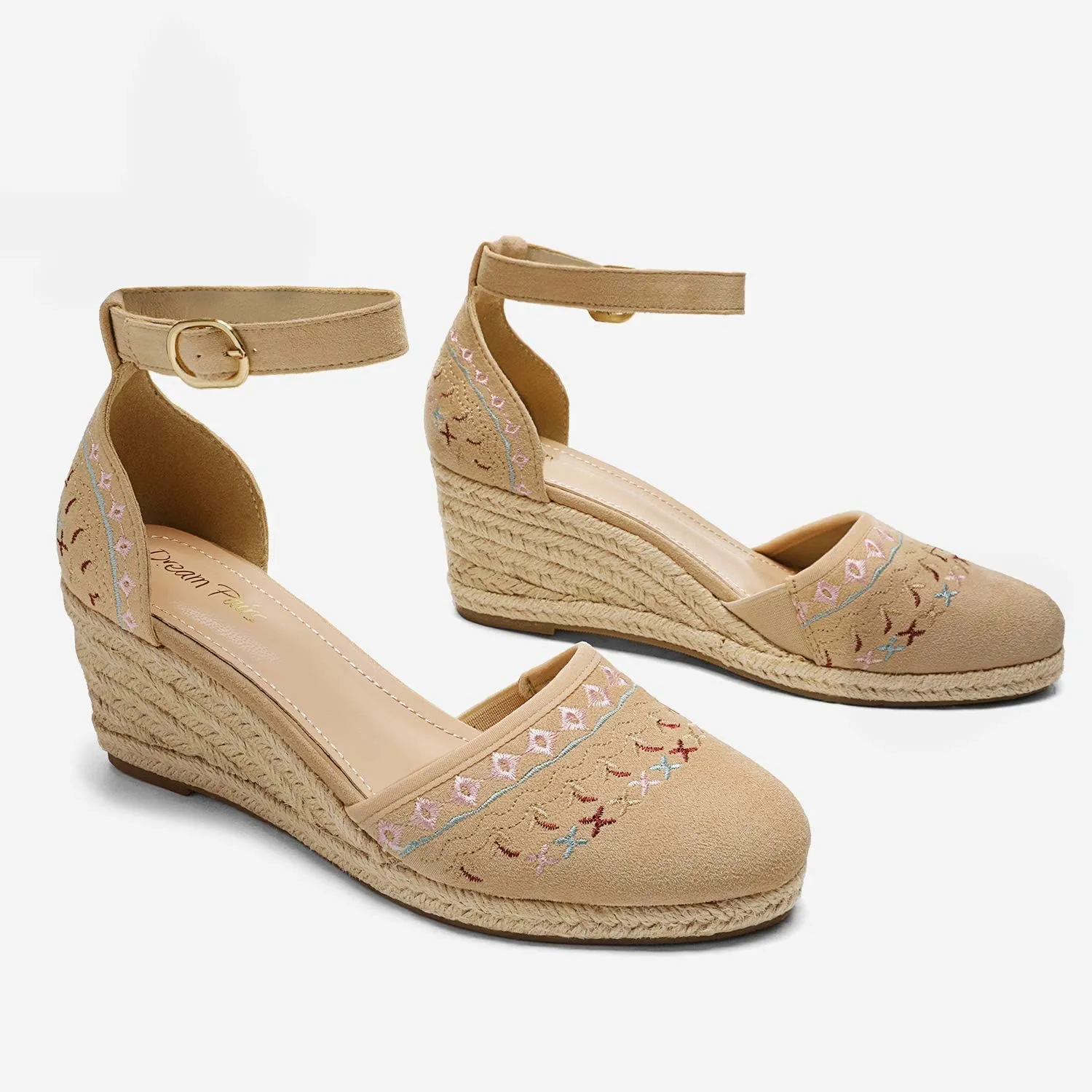 DREAM PAIRS Women's Espadrilles Closed Toe Ankle Strap Dressy Platform Wedge Sandals