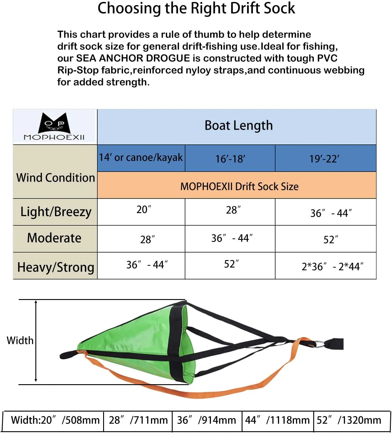 Drift Sock Sea Anchor Drogue with Harness Buoy, Sea Brake for Marine Boat/Yacht/Jet Ski