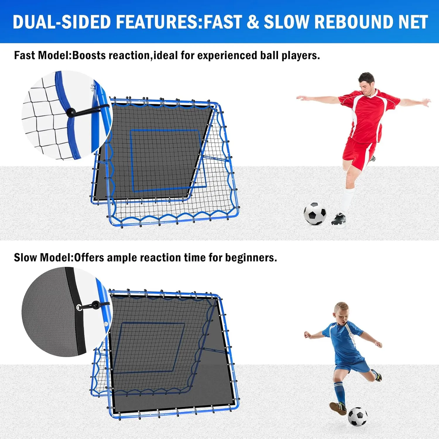 Dual-Sided Soccer Rebounder Net, Fast & Slow Rebound Speed Training for Control, Passing Practice, Easy Setup Baseball/Volleyball Rbounder Gifts Aids & Equipment for Kids,Teens & Adults