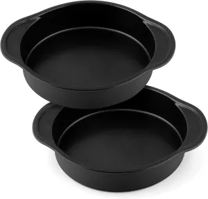 E-far 8 Inch Cake Pan Set of 2, Nonstick Round Cake Pans Tins with Handle for Birthday Wedding, Stainless Steel Core & Non-toxic Coating, Easy Grips & Straight Side