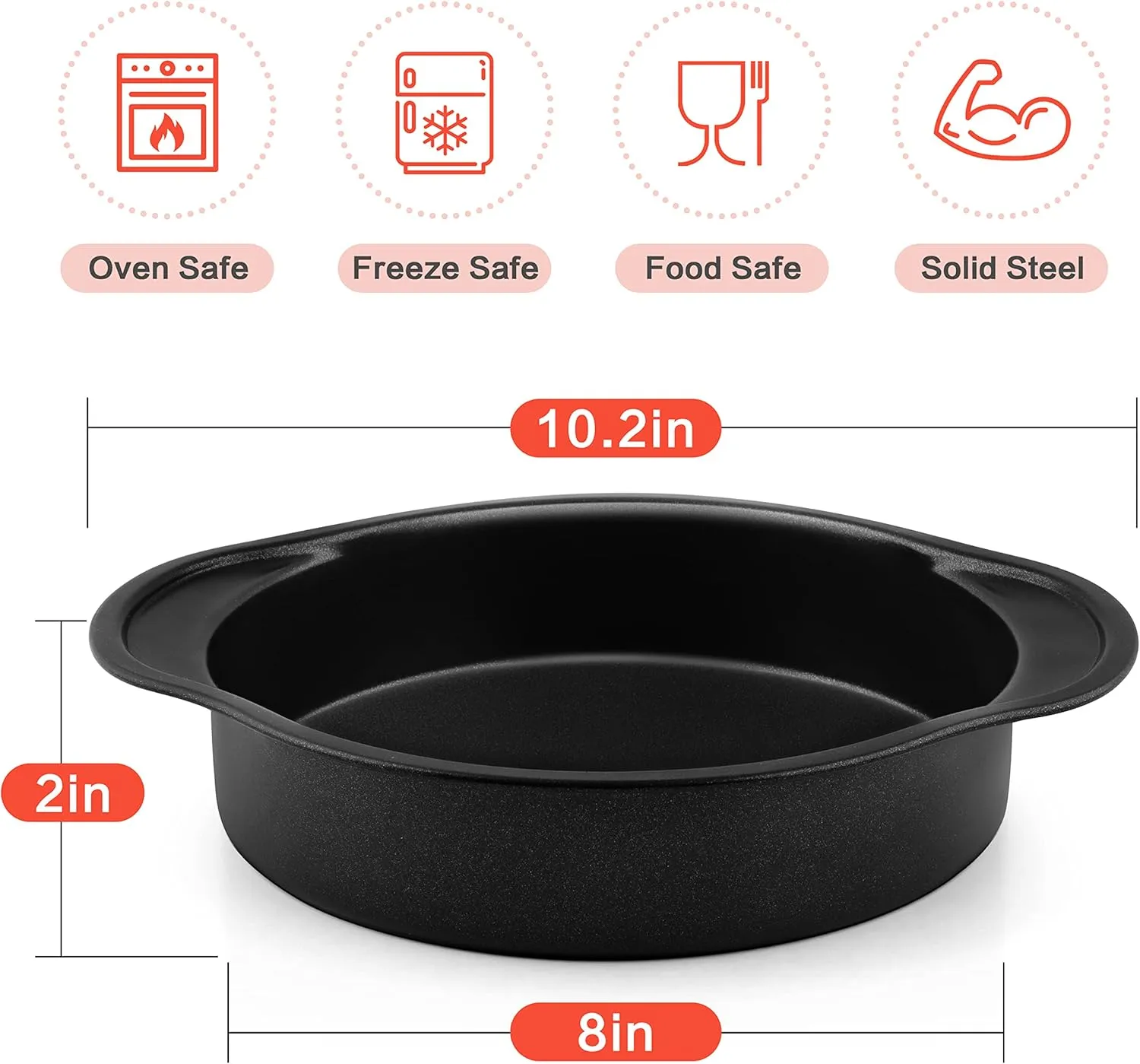 E-far 8 Inch Cake Pan Set of 2, Nonstick Round Cake Pans Tins with Handle for Birthday Wedding, Stainless Steel Core & Non-toxic Coating, Easy Grips & Straight Side