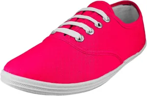 Easy USA - Womens Canvas Lace Up Shoe with Padded Insole, 7, Neon Fuchsia