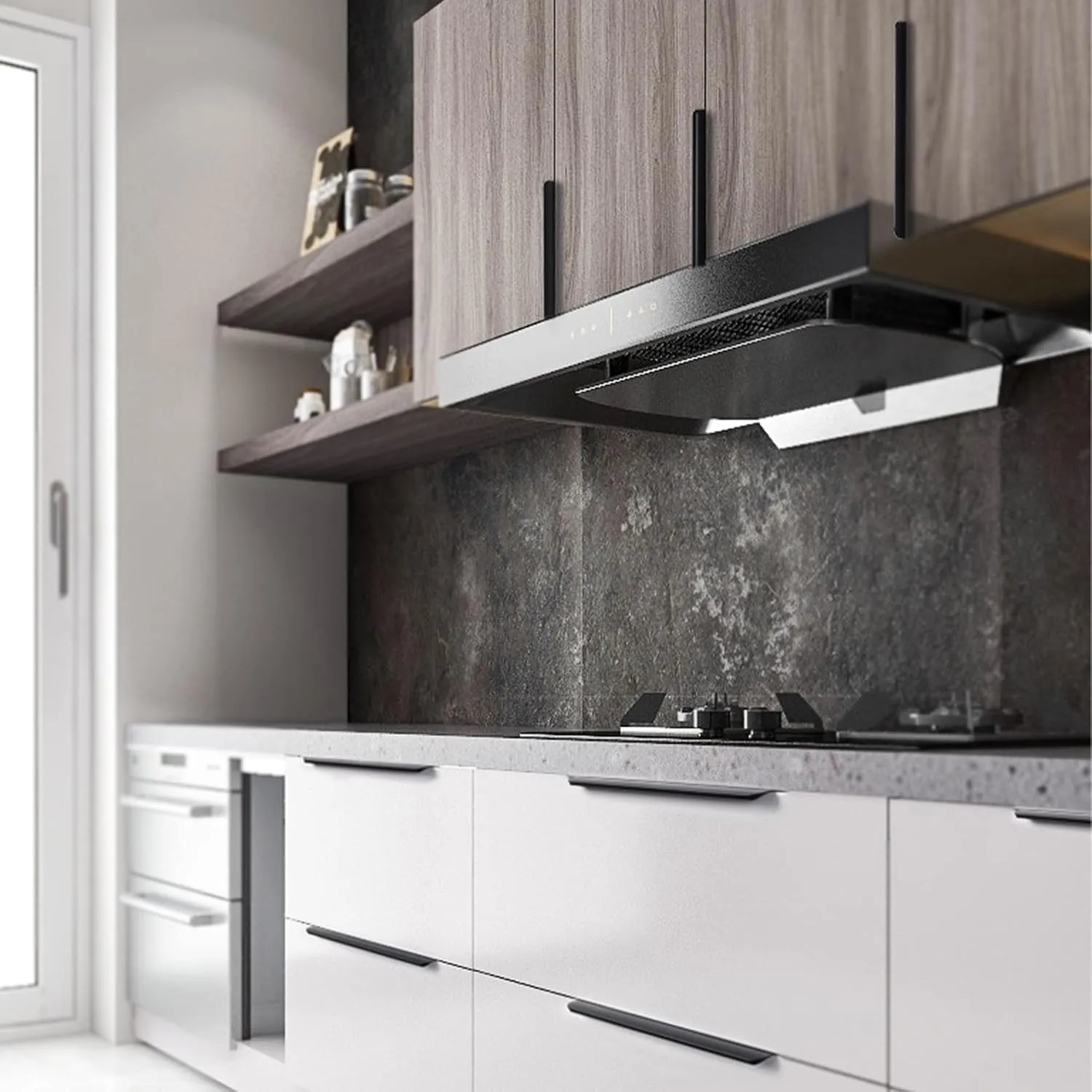 Edge Black Finger Pull for cabinets Kitchen Concealed Drawer pulls Aluminum Flat Hidden Back Mount Door Handle for Home 10 Pack Modern 6" Overall Length Easy Installation