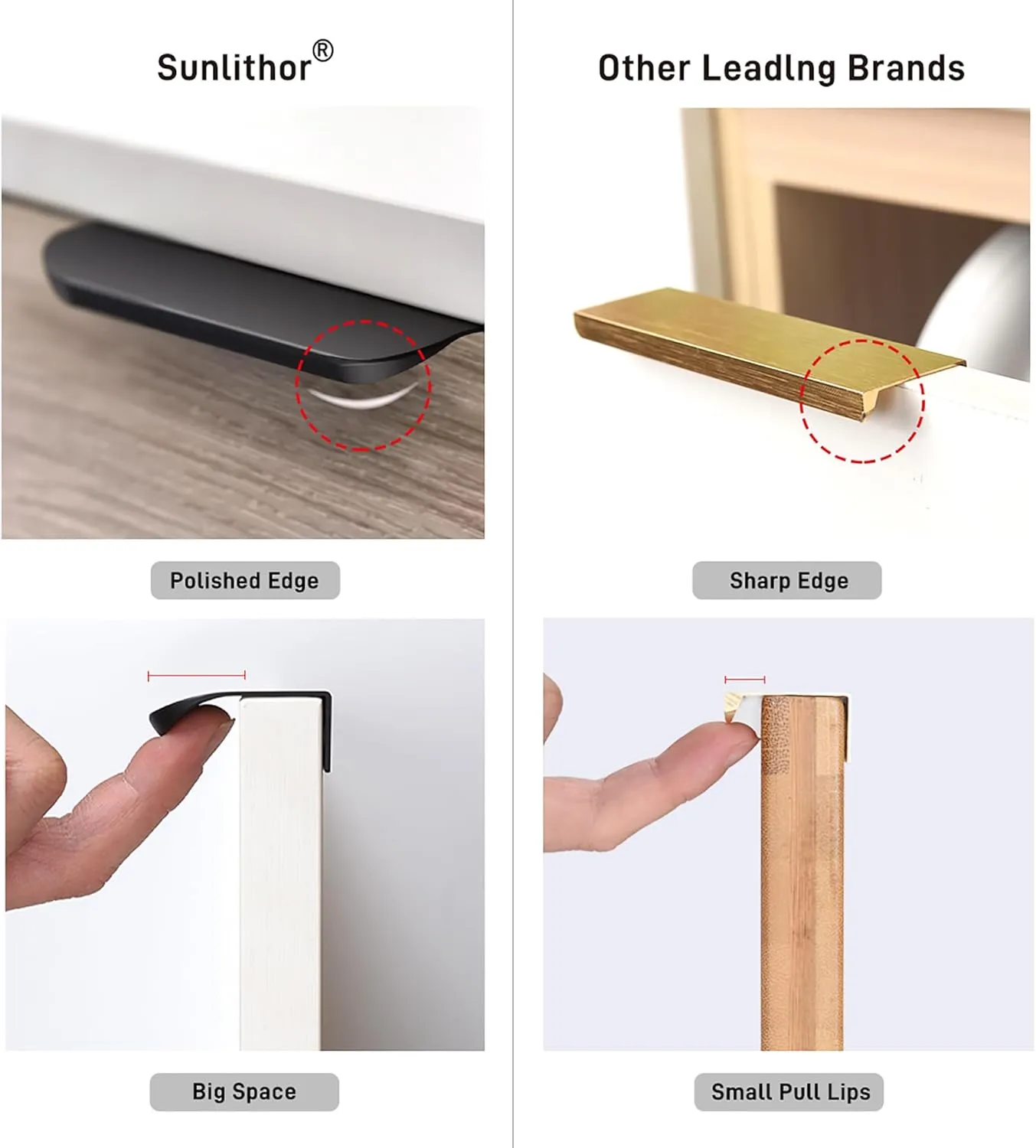 Edge Black Finger Pull for cabinets Kitchen Concealed Drawer pulls Aluminum Flat Hidden Back Mount Door Handle for Home 10 Pack Modern 6" Overall Length Easy Installation