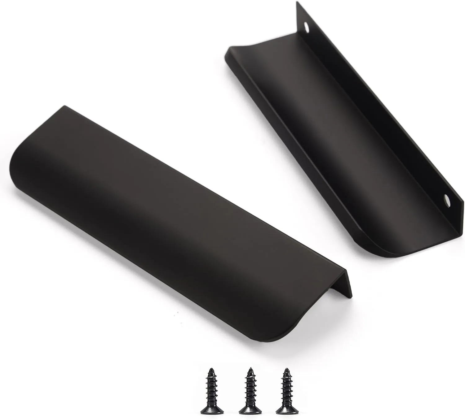 Edge Black Finger Pull for cabinets Kitchen Concealed Drawer pulls Aluminum Flat Hidden Back Mount Door Handle for Home 10 Pack Modern 6" Overall Length Easy Installation