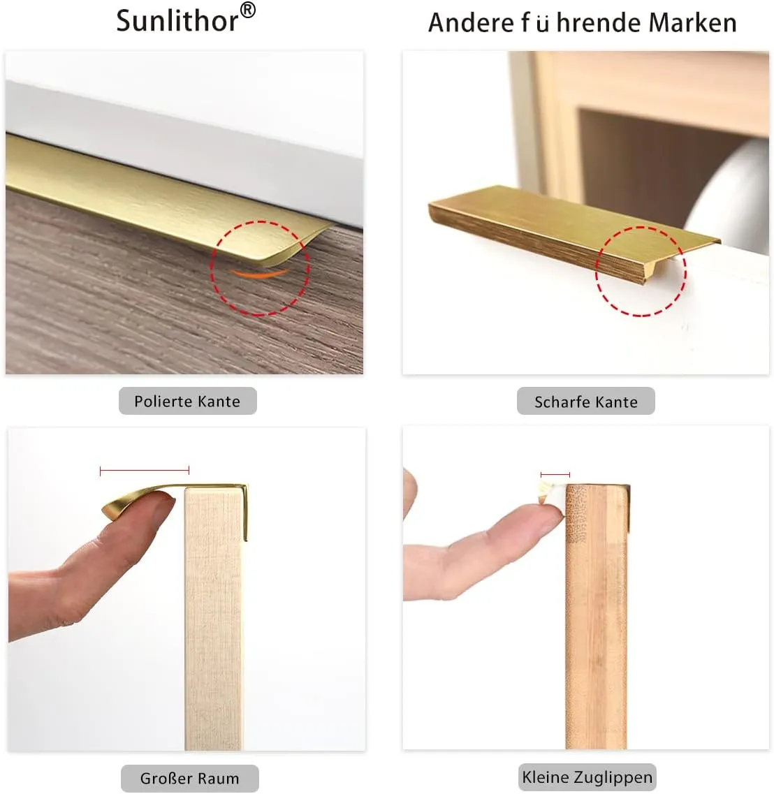 Edge Finger Tab Pull for Cabinets Hardware Closet Pulls Square Bar Pulls Drawer Pulls 5Pack Easy to Install 6inch 150mm Brushed Brass