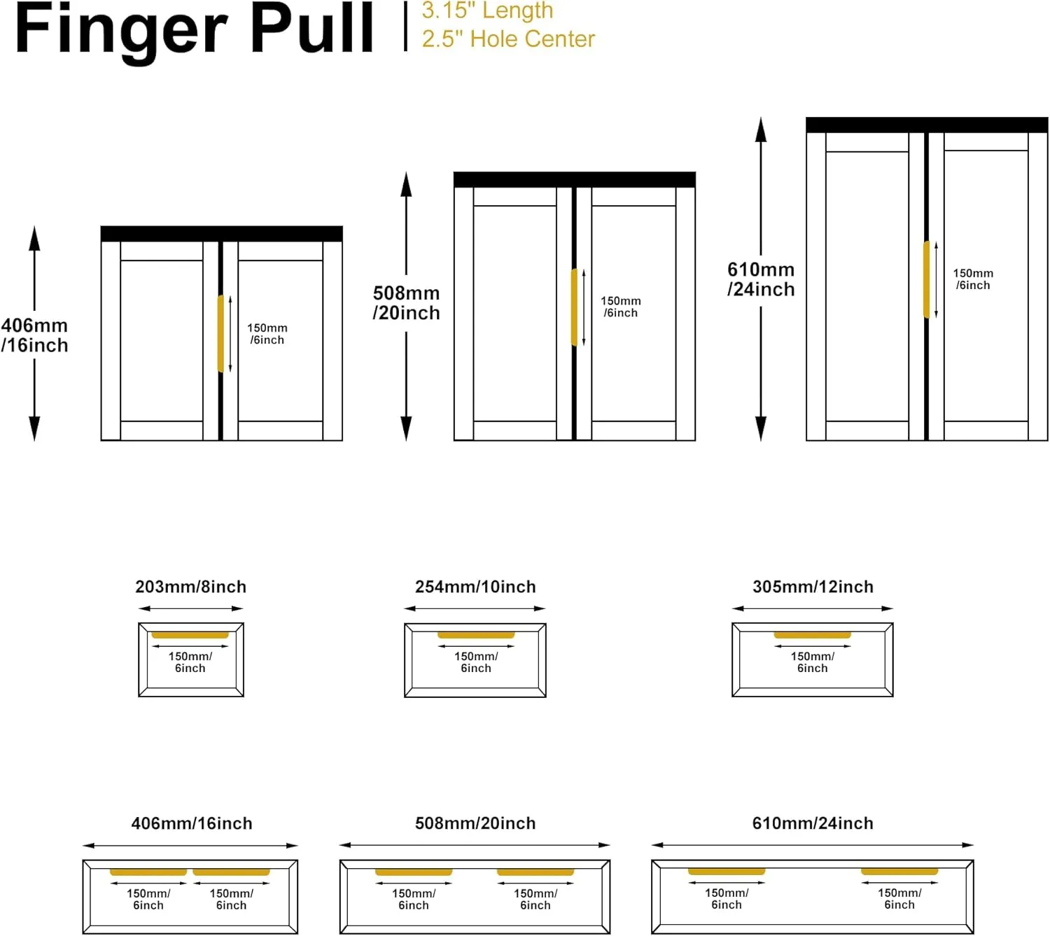 Edge Finger Tab Pull for Cabinets Hardware Closet Pulls Square Bar Pulls Drawer Pulls 5Pack Easy to Install 6inch 150mm Brushed Brass