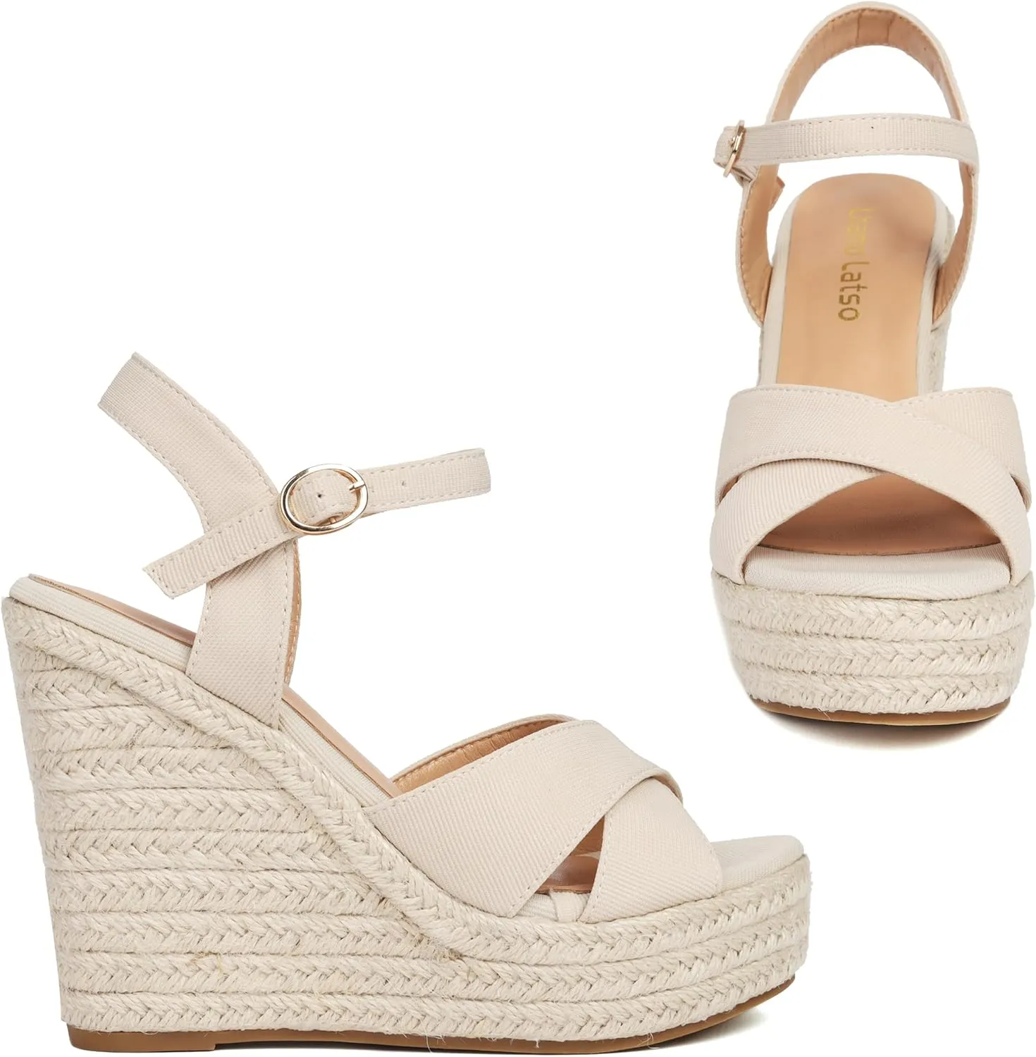 Espadrille Wedge Sandals for Women, Women's Platform Wedge Heels, High Heel Summer Wedges for Women with Breathable Knitted Textile Upper Open Toe Ankle Strap