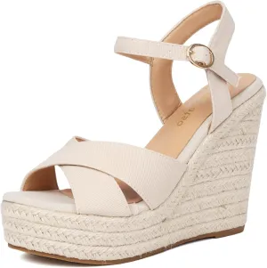 Espadrille Wedge Sandals for Women, Women's Platform Wedge Heels, High Heel Summer Wedges for Women with Breathable Knitted Textile Upper Open Toe Ankle Strap