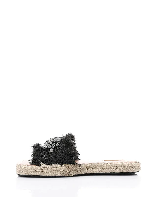 FAN-DJTV-014 Crystal Fringe Espadrille Slide - Light Beige