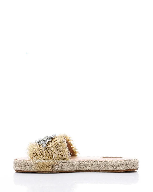 FAN-DJTV-014 Crystal Fringe Espadrille Slide - Light Beige