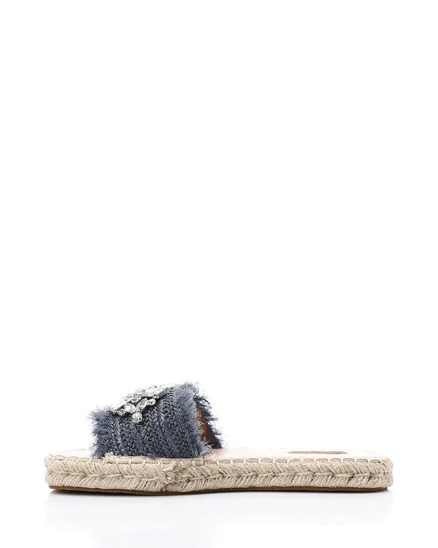 FAN-DJTV-014 Crystal Fringe Espadrille Slide - Light Beige
