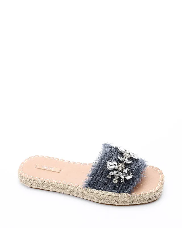 FAN-DJTV-014 Crystal Fringe Espadrille Slide - Light Beige