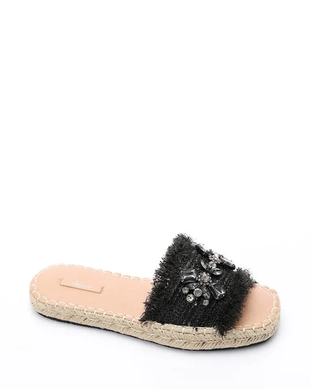 FAN-DJTV-014 Crystal Fringe Espadrille Slide - Light Beige