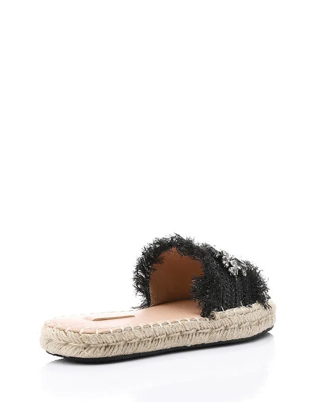 FAN-DJTV-014 Crystal Fringe Espadrille Slide - Light Beige