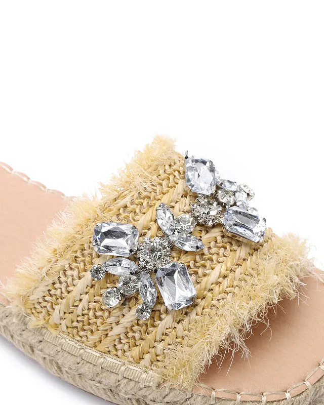 FAN-DJTV-014 Crystal Fringe Espadrille Slide - Light Beige