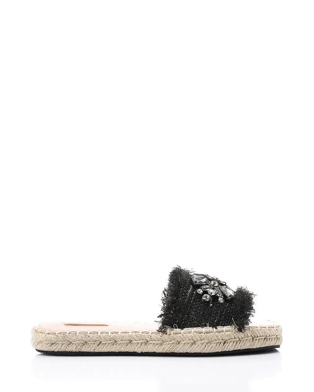 FAN-DJTV-014 Crystal Fringe Espadrille Slide - Light Beige