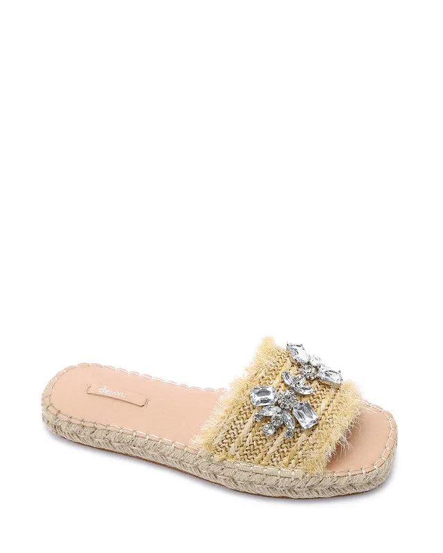 FAN-DJTV-014 Crystal Fringe Espadrille Slide - Light Beige