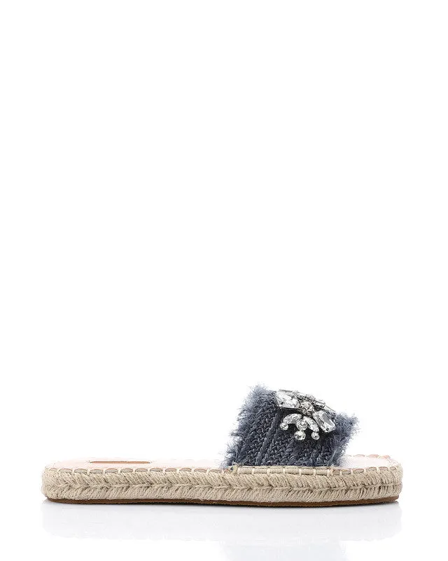 FAN-DJTV-014 Crystal Fringe Espadrille Slide - Light Beige